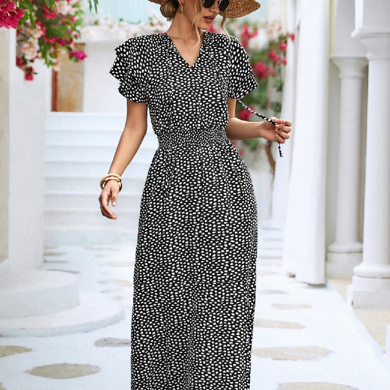 V-Neck Tie Slit Print Slim Fit Elegant Short-Sleeved Dress Wholesale Dresses Youthful Women's Anime - inspired V-Neck Tie Slit Print Slim Fit Elegant Short-Sleeved Dress Wholesale Dresses Youthful Women's Anime - inspired