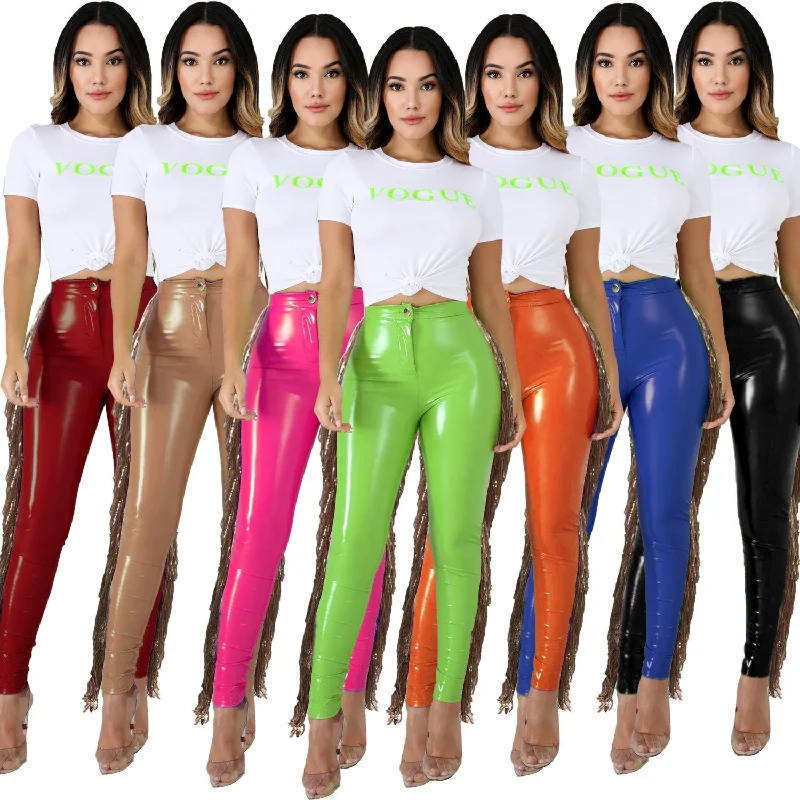 OUDINA Women's Fashion Pants With Tassels Stretch Tight PU Leather Sequined Fringed Pants For Ladies Dapper Women's 1920S
