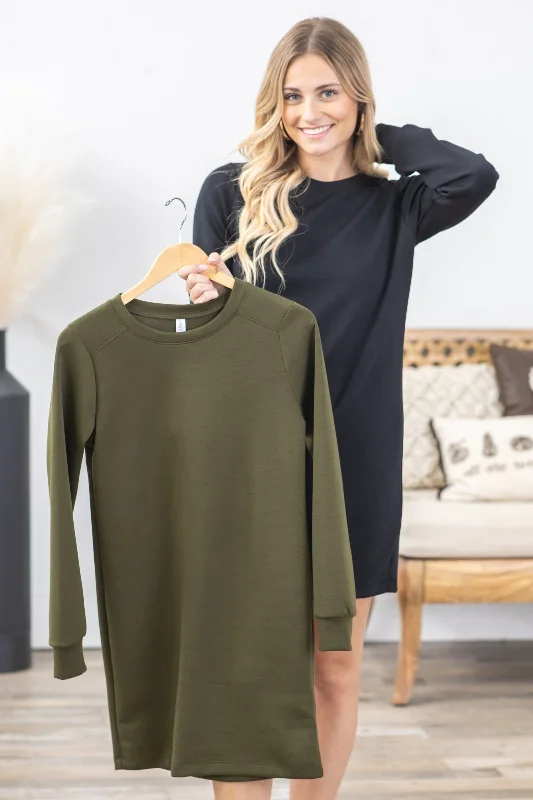 Crewneck Long Sleeve Scuba Dress Confident Women's Power