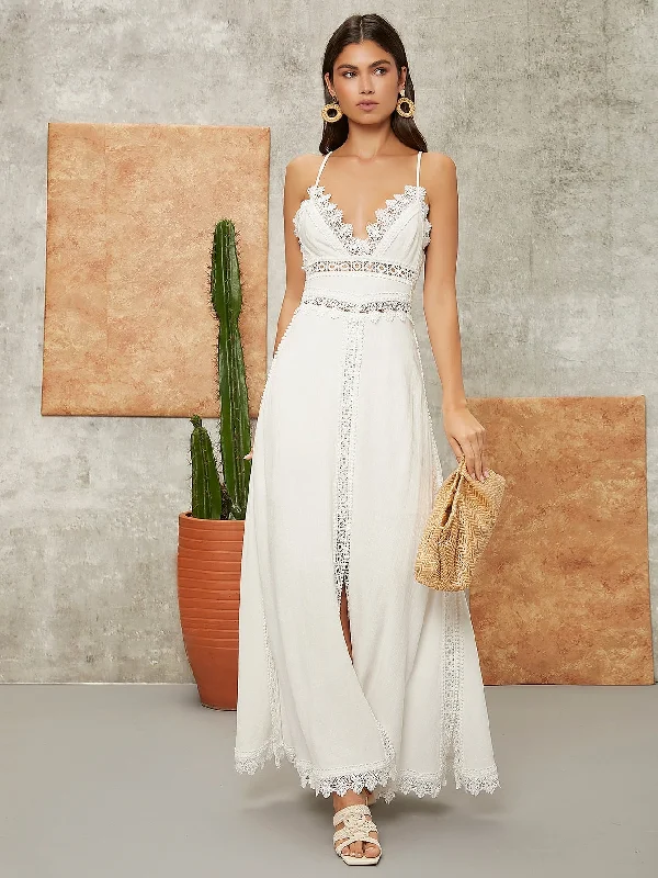 Plain Tie Back Sleeveless Spaghetti Strap Straight High Waist Maxi Dress Bohemian Women's Free Plain Tie Back Sleeveless Spaghetti Strap Straight High Waist Maxi Dress Bohemian Women's Free