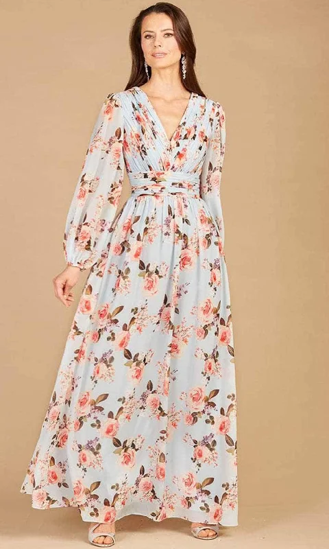 Lara Dresses 29248 - V-Neck Printed Long Sleeve Dress Cool Women's Skate