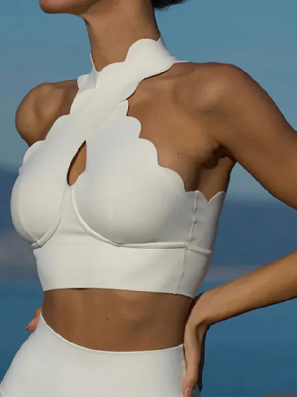 ZASUWA Female Solid Color Hollow Out Cloud Edge Cross Back Sports Bras Hip Women's Retro ZASUWA Female Solid Color Hollow Out Cloud Edge Cross Back Sports Bras Hip Women's Retro