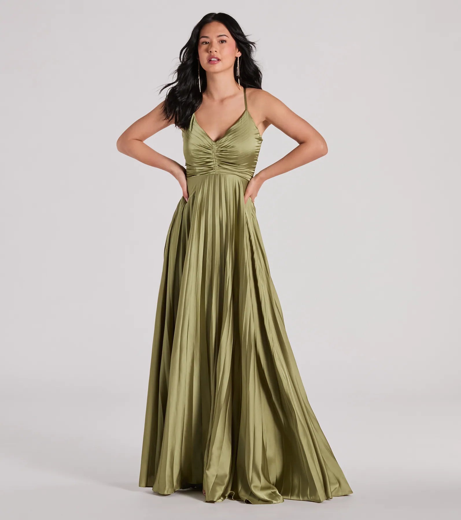 Charlie Lace-Up A-Line Pleated Satin Formal Dress Youthful Women's Pop