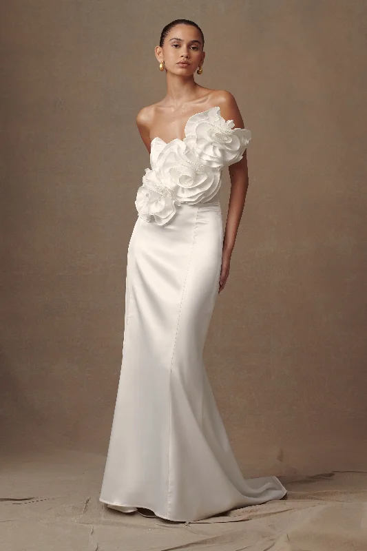 Olivia Strapless Satin Rose Wedding Gown - White Earthy Women's Hemp - based