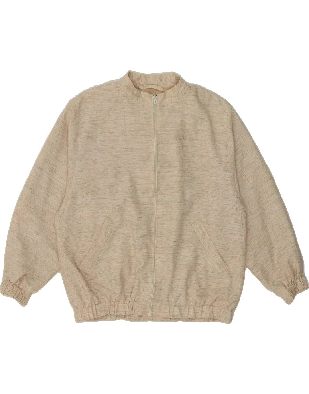 VINTAGE Womens Bomber Jacket UK 16 Large Beige Pinstripe Australian Beach