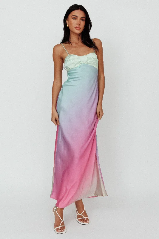 Siva Gathered Bust Midi Dress Ombre Multi Classic Women's Pin - striped