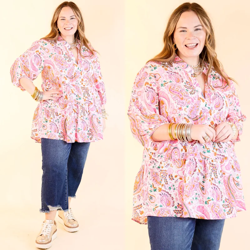 Meadow Melody Paisley Tiered Babydoll Top in Pink Mix Business