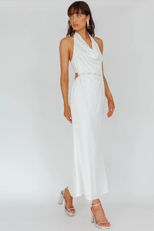 Emmi Cowl Neck Diamante Rope Dress White Streetwear Style for 