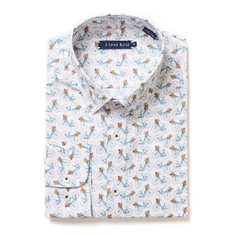White Bicycles Print Shirt Modern Women's 