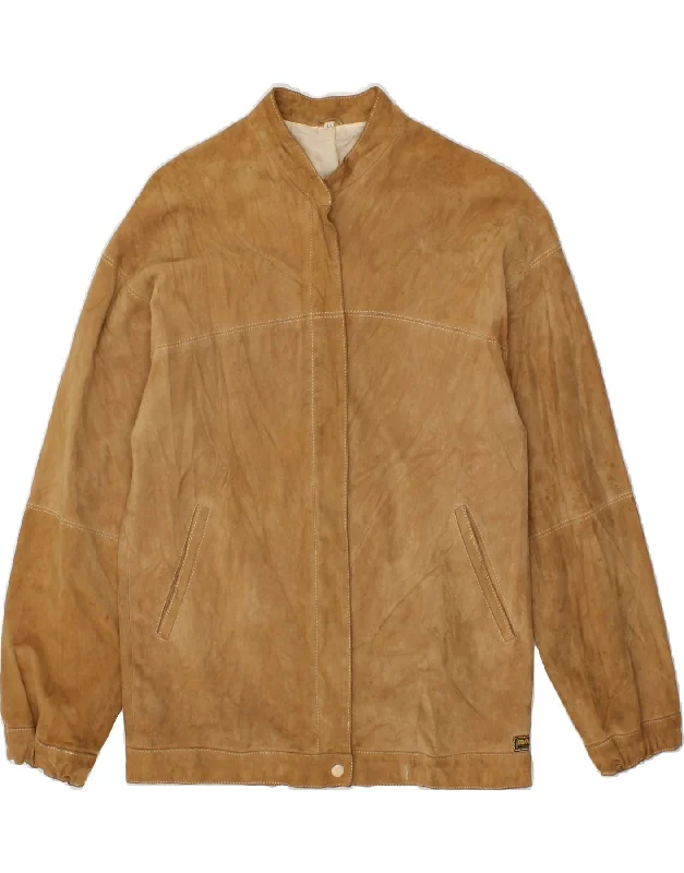 VINTAGE Womens Suede Jacket IT 44 Medium Brown Leather Sustainable Organic
