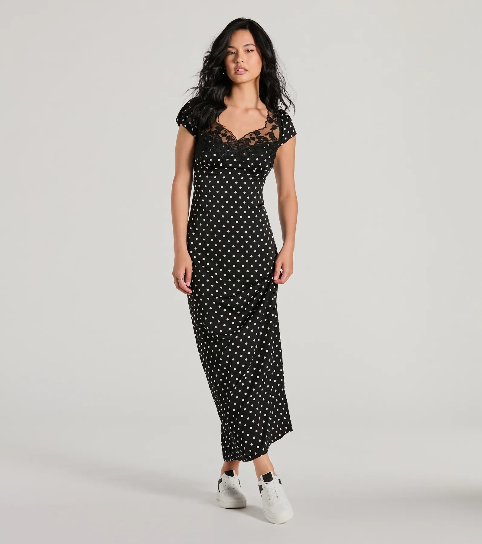 Whimsical Cutie Butterfly Polka Dot Satin Maxi Dress Refined Women's Hand - crafted