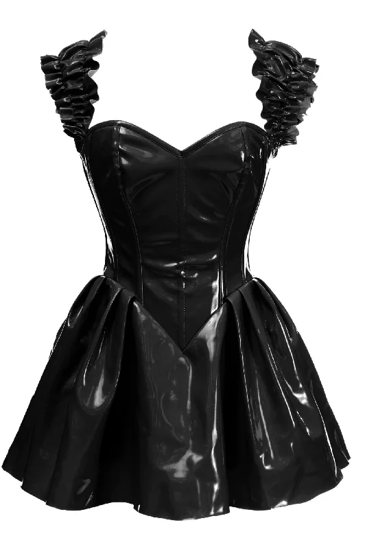 Luxurious Steel-Boned Glossy Black Vinyl Corset Dress Business