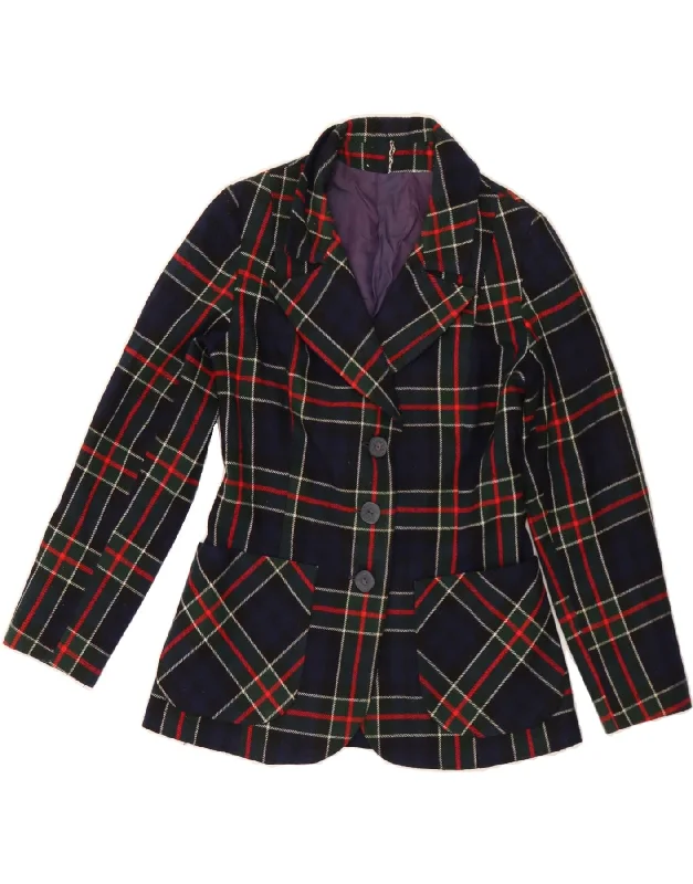 VINTAGE Womens 3 Button Blazer Jacket UK 12 Medium Navy Blue Check Bold Women's Animal Print VINTAGE Womens 3 Button Blazer Jacket UK 12 Medium Navy Blue Check Bold Women's Animal Print