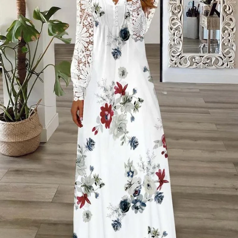 Flower Print V-Neck Sexy Patchwork Single-Breasted Swing Dress Wholesale Dresses Casual Women's Japanese Flower Print V-Neck Sexy Patchwork Single-Breasted Swing Dress Wholesale Dresses Casual Women's Japanese