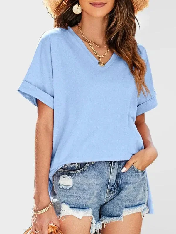 Solid V-Neck Women Top Earthy Women's 