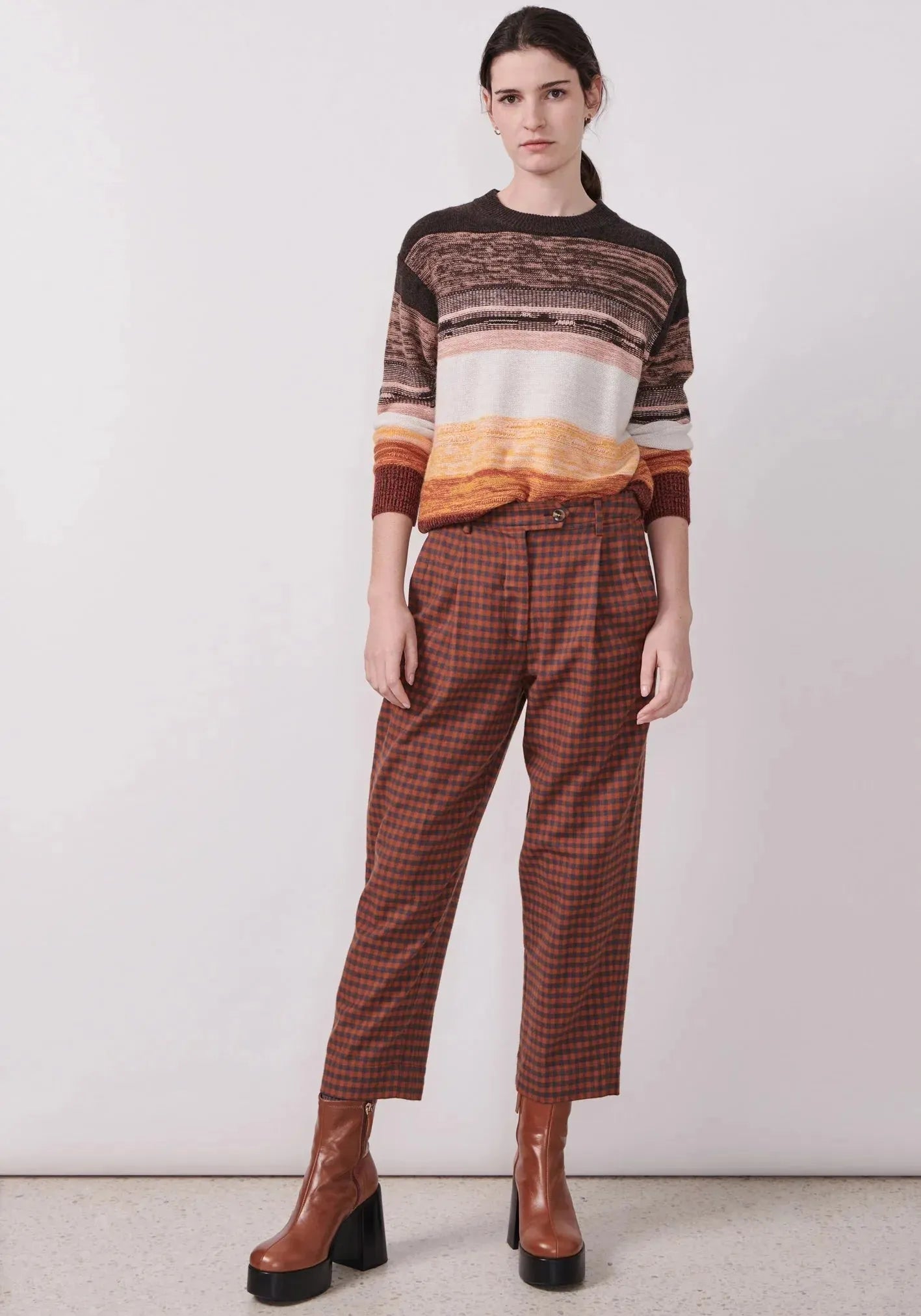 POL Clothing Shetland Pant in Fox/Charcoal Print Confident Women's High - fashion