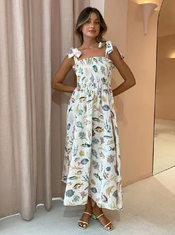Fashion Personalized Fish Print Halter Dress Wholesale Dresses Preppy Women's College Fashion Personalized Fish Print Halter Dress Wholesale Dresses Preppy Women's College