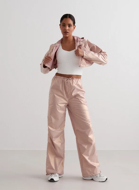 Rose Metallic Plain Parachute Pants Edgy Women's Punk