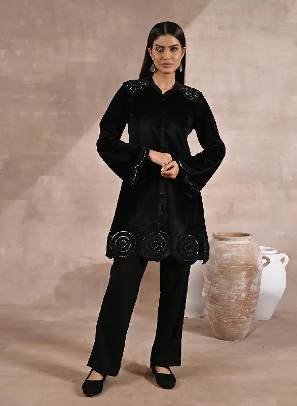 Black Velvet Tunic with Cut Work & Hand Embroidery Trendy Women's 