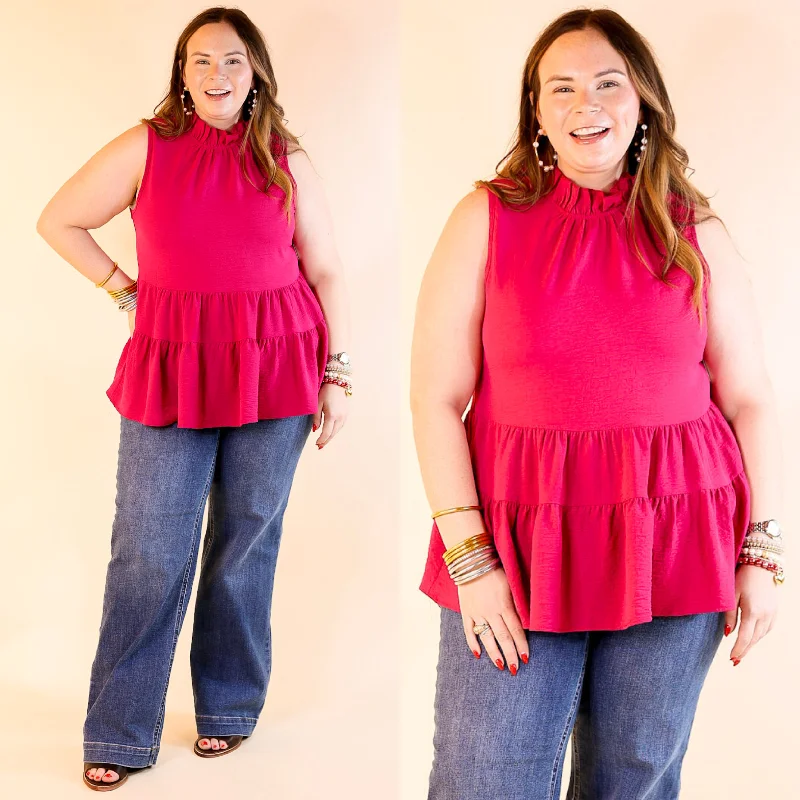 Days In the Sun High Neck Tiered Tank Top in Red Violet Dynamic Women's Moto