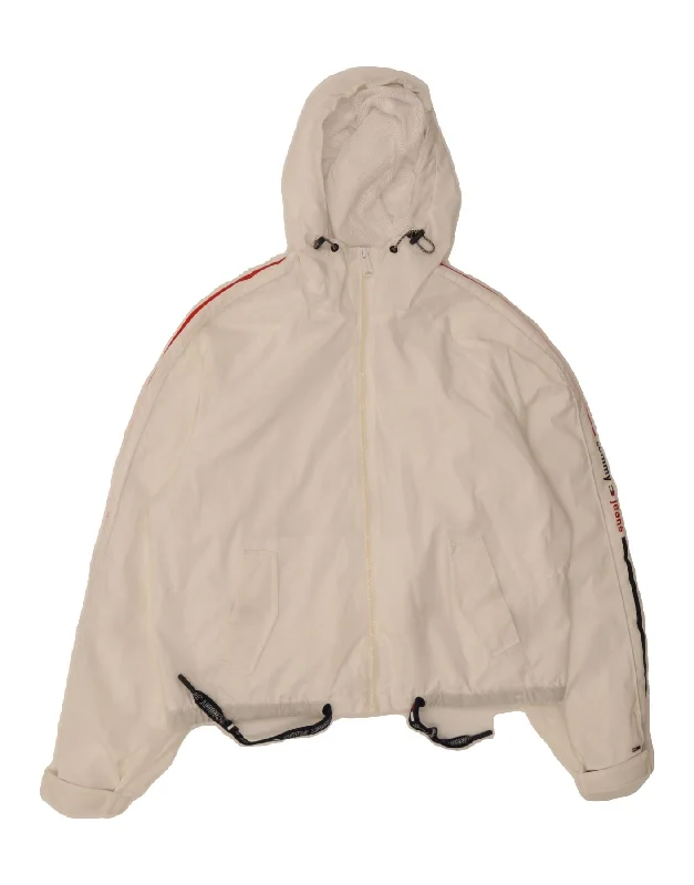 TOMMY HILFIGER Womens Oversized Crop Hooded Rain Jacket UK 6 XS White Trendy Women's TOMMY HILFIGER Womens Oversized Crop Hooded Rain Jacket UK 6 XS White Trendy Women's