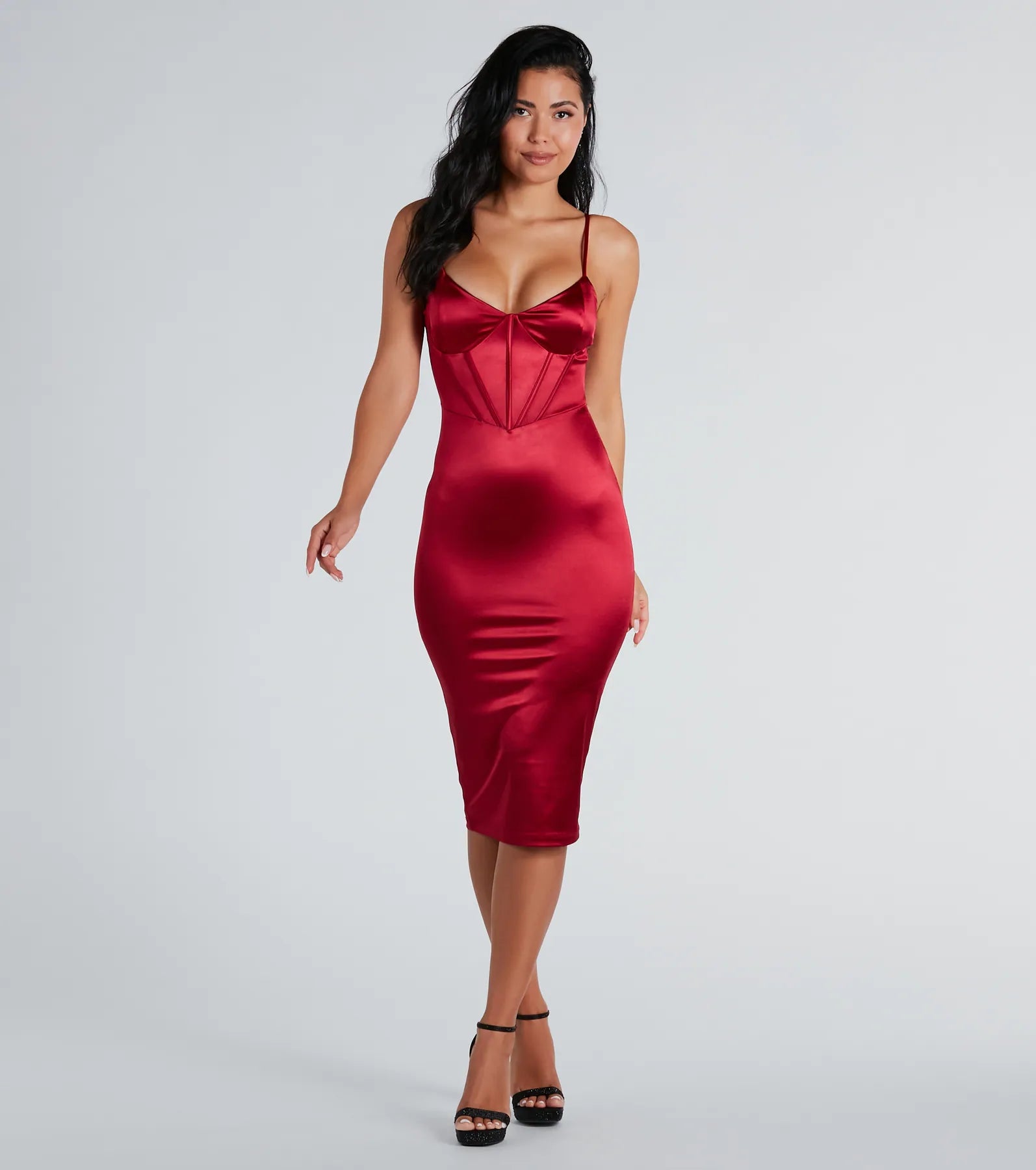 Chantel Formal Satin Corset Lace-Up Midi Dress Bold Women's Animal Print