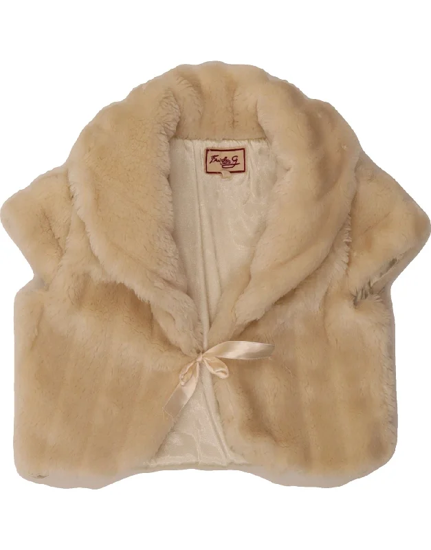 VINTAGE Womens Faux Fur Bolero Jacket UK 10 Small Off White Acrylic Trendy Women's Oversized VINTAGE Womens Faux Fur Bolero Jacket UK 10 Small Off White Acrylic Trendy Women's Oversized