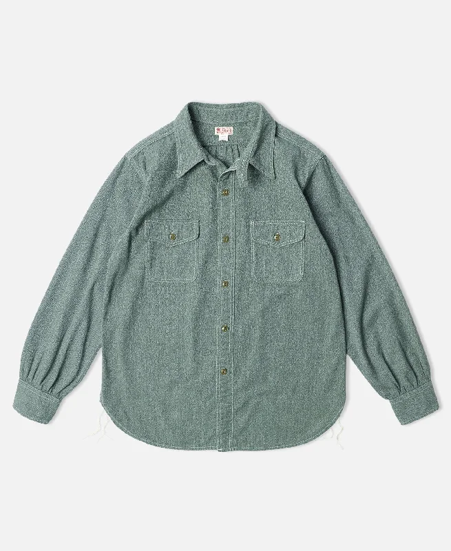 Lot 217 1940s Pointed Collar Salt & Pepper Shirt - Sage Green Relaxed Women's Beachy Lot 217 1940s Pointed Collar Salt & Pepper Shirt - Sage Green Relaxed Women's Beachy