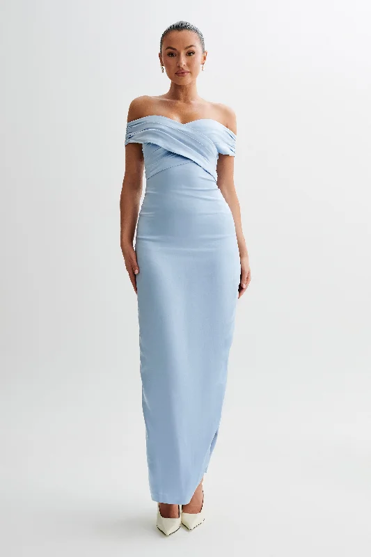 Harley Off Shoulder Satin Maxi Dress - Cornflower Blue Casual Women's Japanese 