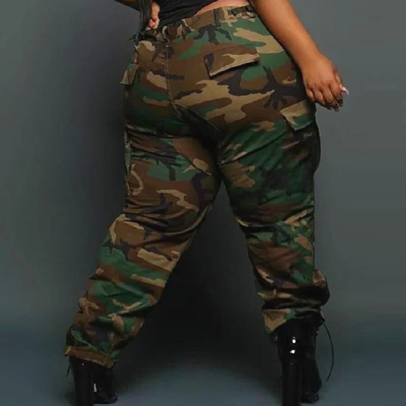 BR1906 XL to 5XL Plus Size Pants Camouflage Mid Waist Button Fly cargo pants streetwear women Earthy Women's Hemp - based BR1906 XL to 5XL Plus Size Pants Camouflage Mid Waist Button Fly cargo pants streetwear women Earthy Women's Hemp - based