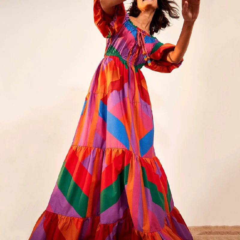 Casual Lantern Sleeve Wrap Gradient Color Patchwork Big Hem Dresses Wholesale Dresses Refined Women's Hand - crafted Casual Lantern Sleeve Wrap Gradient Color Patchwork Big Hem Dresses Wholesale Dresses Refined Women's Hand - crafted