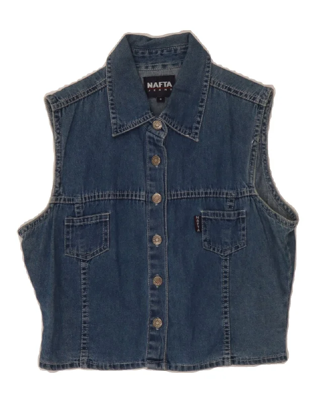 VINTAGE Womens Crop Denim Gilet UK 10 Small Blue Cotton Refined Women's Velvet