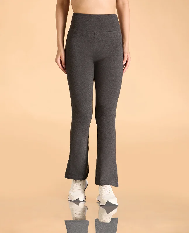 Women High Waist Cotton Side Slit Flared Pants Sharp Women's Italian