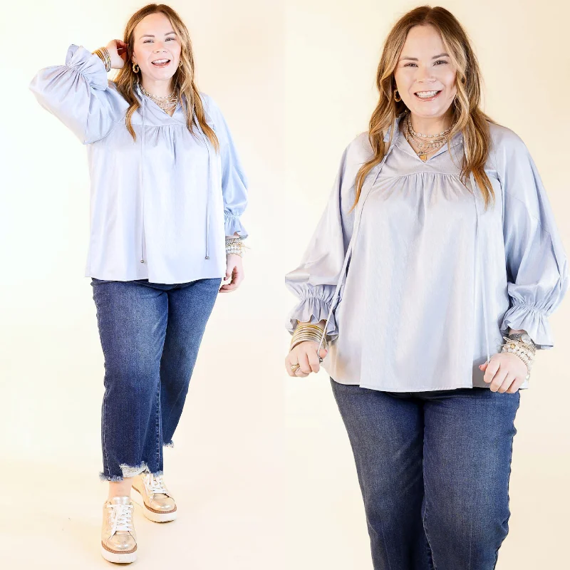 Sunset Situation Front Tie Keyhole Blouse in Light Blue Dynamic Women's Moto