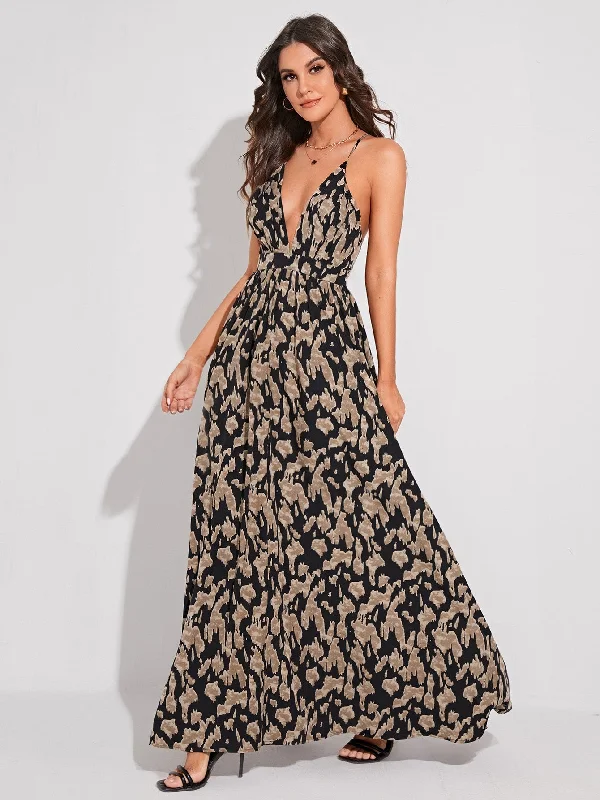 All Over Print Zipper Sleeveless Spaghetti Strap Flared High Waist Maxi Womens Dress Feminine Women's Style All Over Print Zipper Sleeveless Spaghetti Strap Flared High Waist Maxi Womens Dress Feminine Women's Style