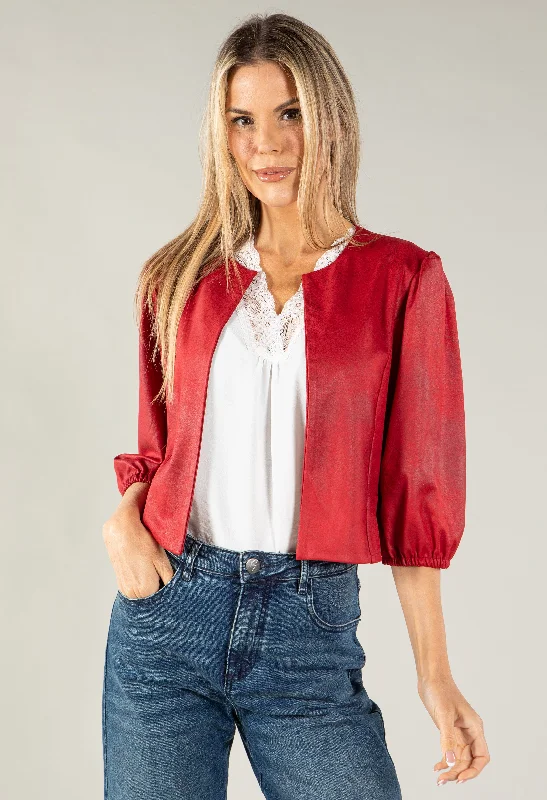 Vintage Leather Puff Sleeve Jacket Sophisticated Women's 
