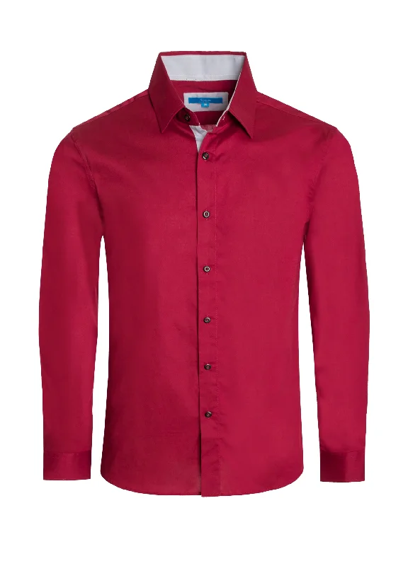 Long sleeve, Cotton-Stretch Shirt in Burgundy Australian Beach
