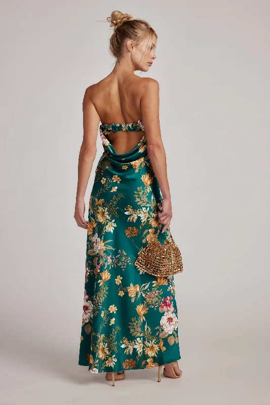 Natalia Emerald Floral Strapless Maxi Dress garde