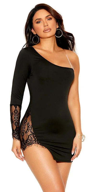 Off Shoulder Lycra and Lace Mini Dress Traditional Women's 