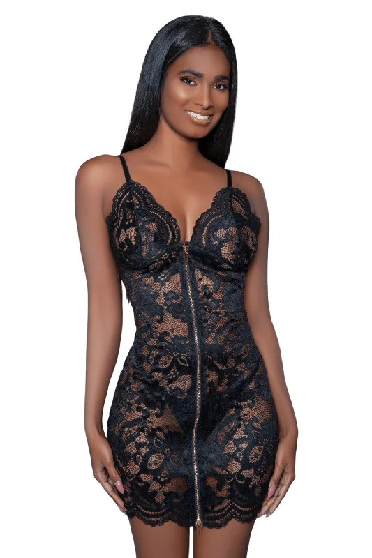 Floral Lace Zip Up Mini Dress Sporty Women's Athleisure 