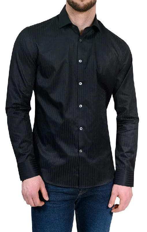 Tonal Stripe Button up Shirt in Black British Gentlewoman Style