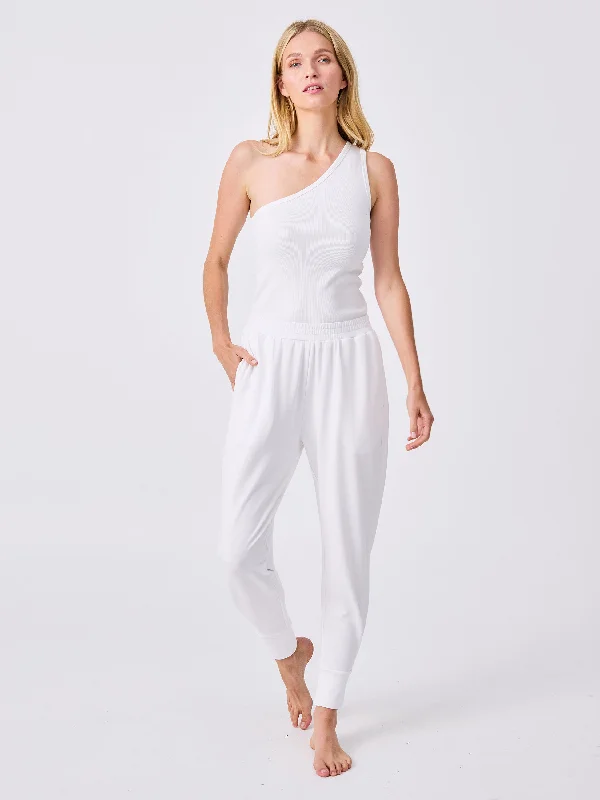French Terry Side Pleat Jogger Jogger - White Tough Women's Military - inspired