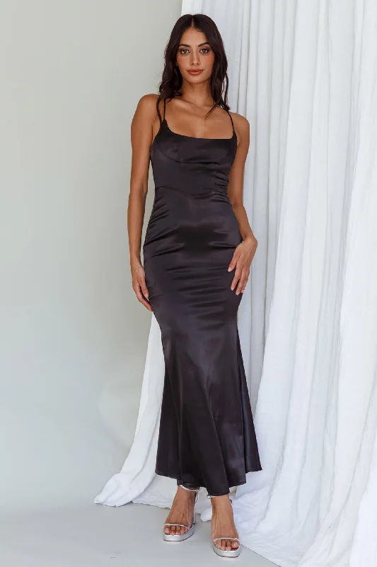 Moon Rising Mermaid Maxi Dress Black Cozy Women's Sherpa - lined