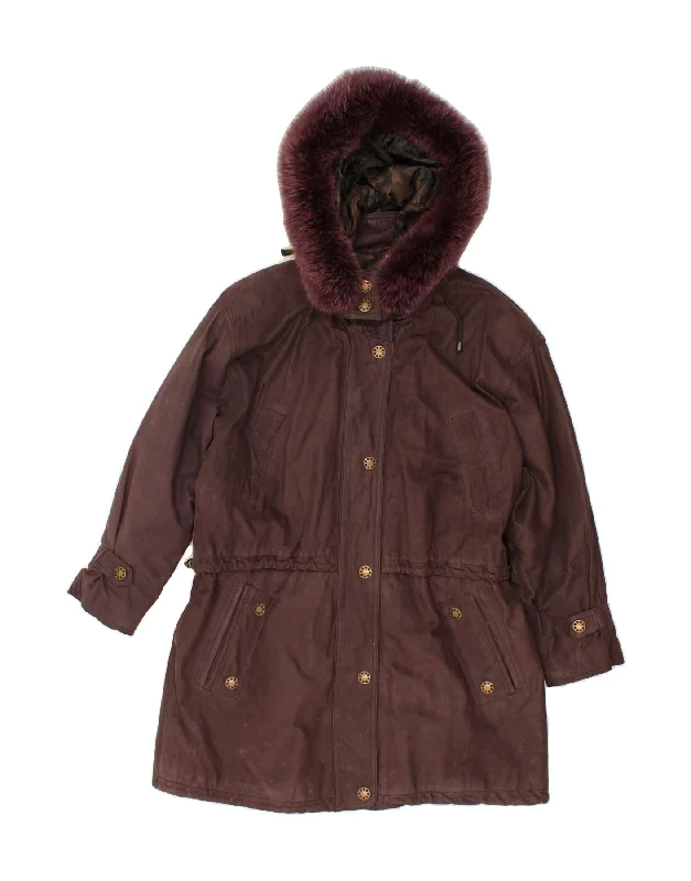 VINTAGE Womens Hooded Overcoat EU 40 Medium Brown Business