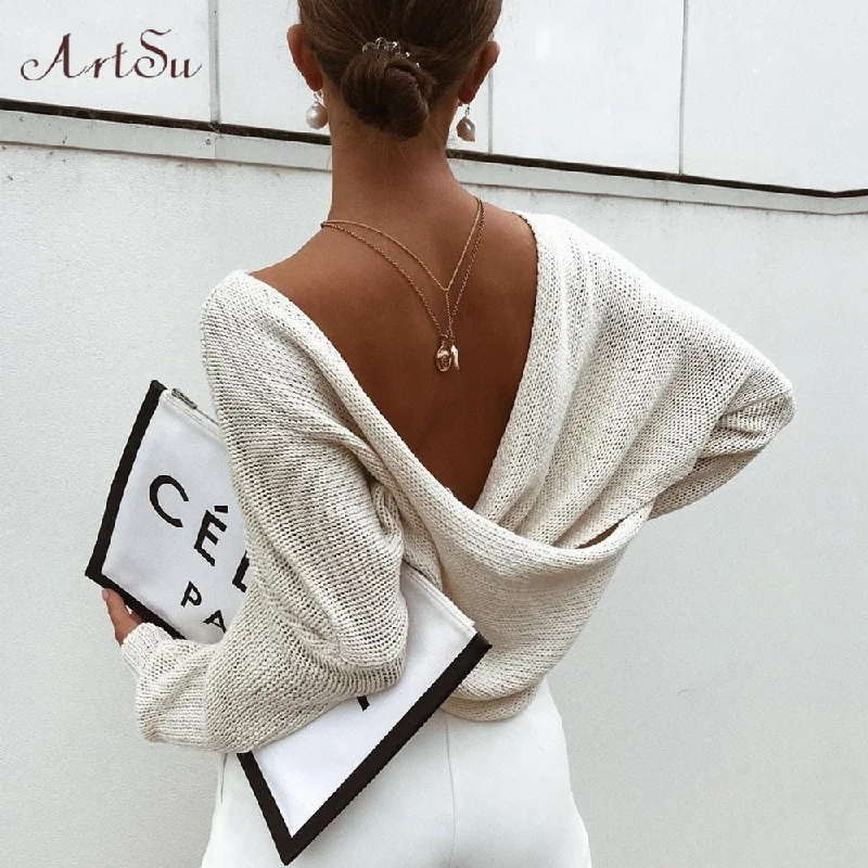 Cross Knitted Sweaters Artistic Women's Hand - painted