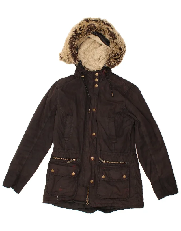 BARBOUR Womens Hooded Parka Jacket UK 8 Small Brown British Gentlewoman Style