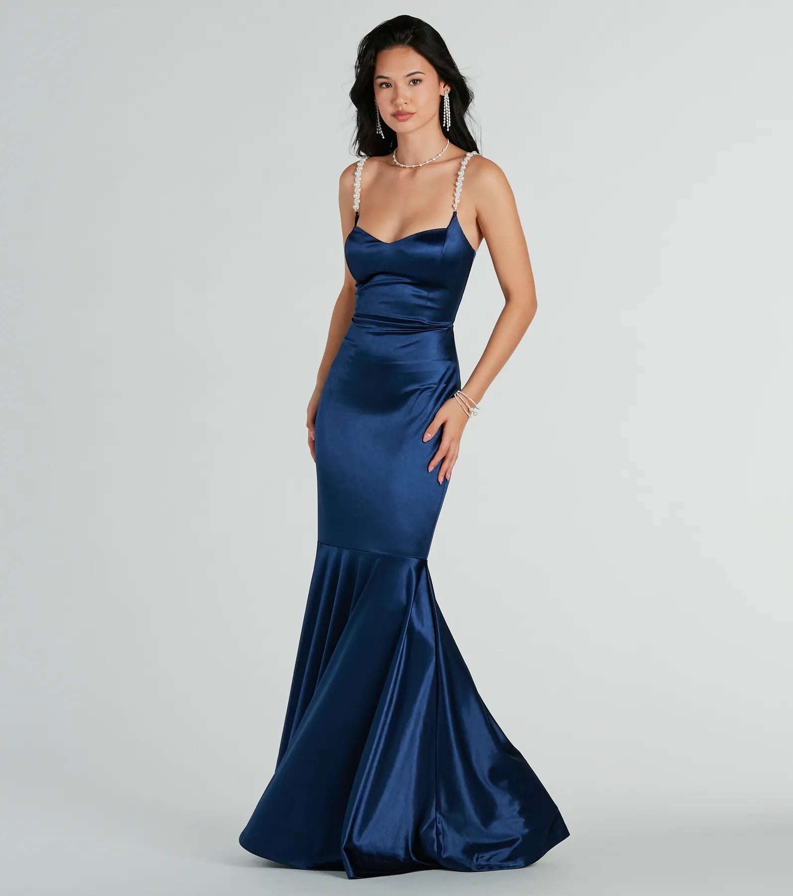 Devina Formal Satin Faux Pearl Lace-Up Dress Luxurious Women's High -  end