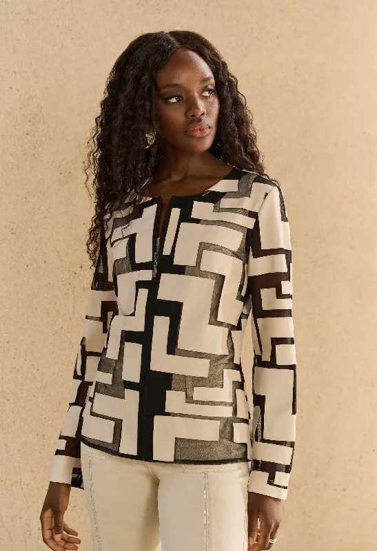 Geometric Zipper Closure Jacket Business