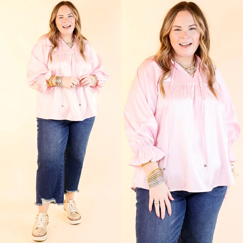 Sunset Situation Front Tie Keyhole Blouse in Light Pink garde