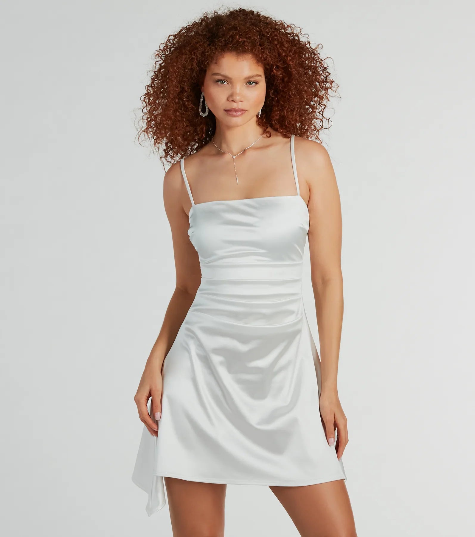 Glamour Feeling Square Neck Satin Skater Dress Athletic Women's 